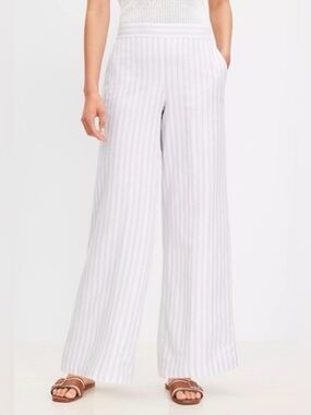 Dress pants mixed cotton blend pin striped elastic waist